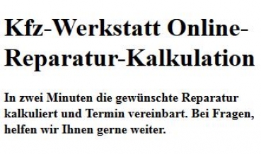 Kfz-Werkstatt Online-Reparatur-Kalkulation